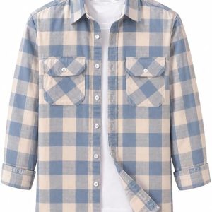 DEELMO Men’s Stylish Cotton Blend Casual Chakes Shirt || Full Sleeve Shirt with Dual Flap Pockets Fabric || Perfect for Casual and Classic Fit & Style || Stylish Everyday Wear