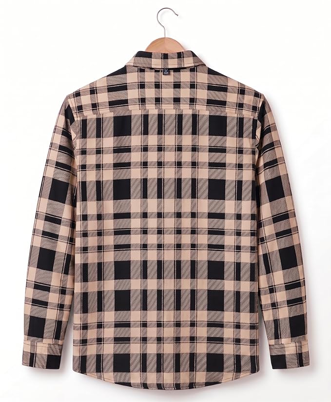 Men's Flannel Plaid Shirt, Brown and White, Full Sleeves, Casual Button-Up with Chest Pocket - Image 3