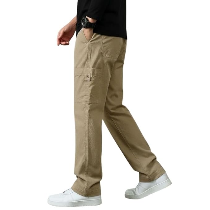 Cargo for Men | Cotton Cargo Pant | Lower for man | Elastic Drawstring Waist Straight Fit Bottoms | Comfortable Breathable Summer Cargos for Casual, Office Wear