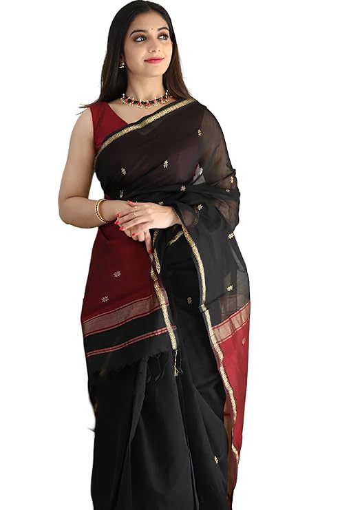 Printed Banarasi Cotton Silk Saree with Gold Zari Border & Unstitched Blouse Piece – Ethnic Saree for Weddings & Festivals
