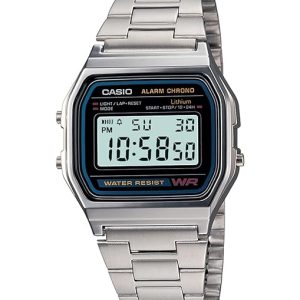Casio Vintage A-158WA-1Q Digital Grey Dial Unisex Watch Silver Metal Strap