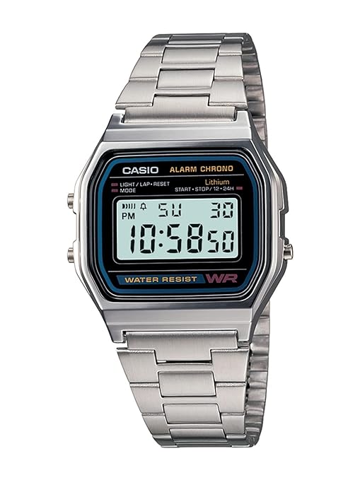 Casio Vintage A-158WA-1Q Digital Grey Dial Unisex Watch Silver Metal Strap