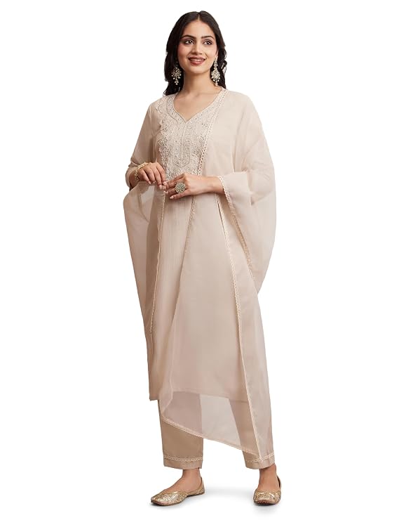 Amazon Brand – Myx Women’s Embroidered Kurta Pant Set with Dupatta