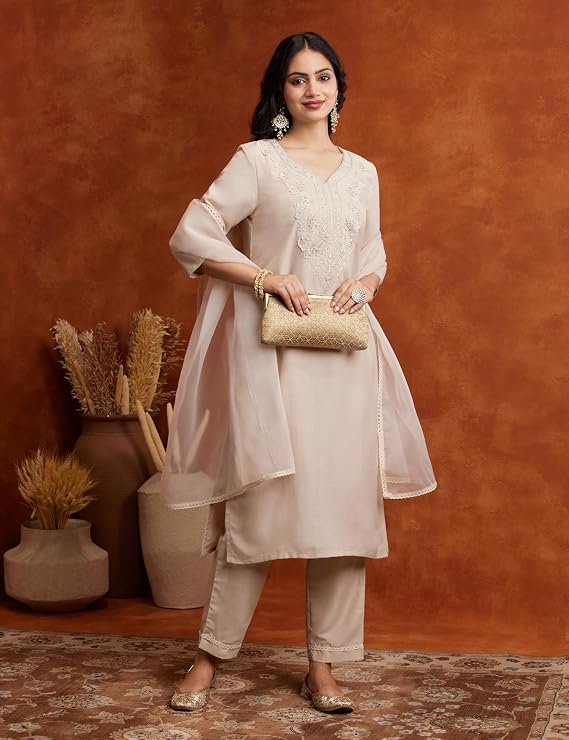 Amazon Brand - Myx Women's Embroidered Kurta Pant Set with Dupatta - Image 2