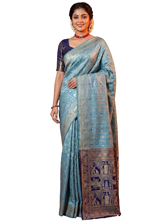 AKHILAM Women’s Kanjivaram Pure Soft Silk Saree For Women Saree With Unstitched Blouse Piece |Soft banarasi saree for women|silk saree pure silk