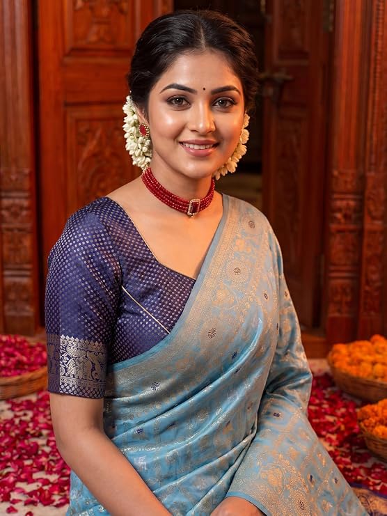 AKHILAM Women's Kanjivaram Pure Soft Silk Saree For Women Saree With Unstitched Blouse Piece |Soft banarasi saree for women|silk saree pure silk - Image 2