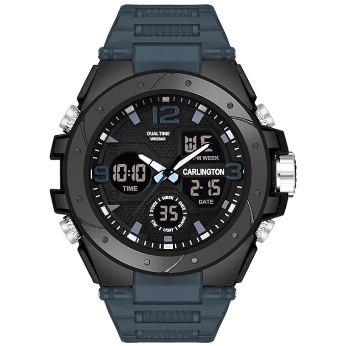 Carlington Endurance Series Analog-Digital Sports Watches for Men and Boys with Alarm, Stopwatch, Backlit Display, Dualtime, Silicone Rubber Strap, Water & Shock Resiatant – CT_9105