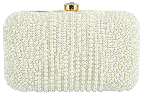 TOOBA Handicraft Women’s Embroidered Clutch Purse | Designer Handbag with Golden Floral & Pearl Work | Wedding, Cocktail, Party & Bridal Gift Bag for Women & Girls