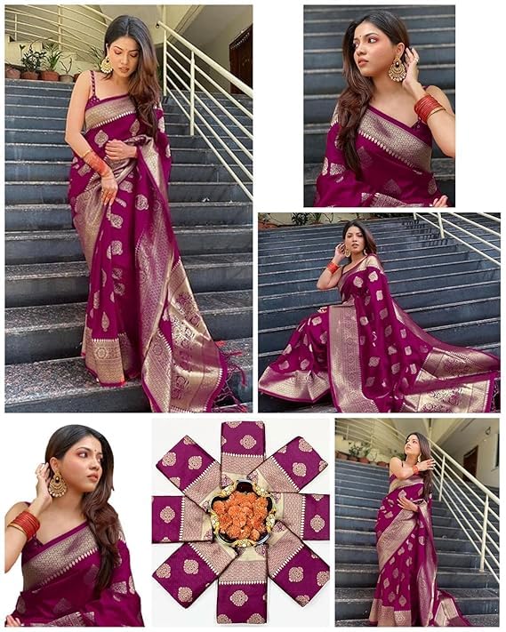 C J Enterprise Women's Pure Kanjivaram Silk Saree Soft Design With Blouse Piece For Wedding (Pari122-51) - Image 2